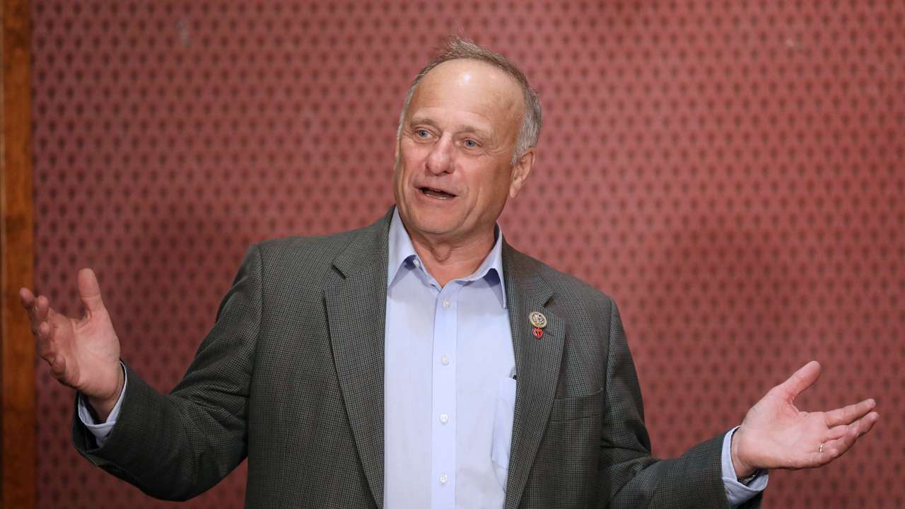 FILE PHOTO: Republican Rep. King talks to voters in Webster City