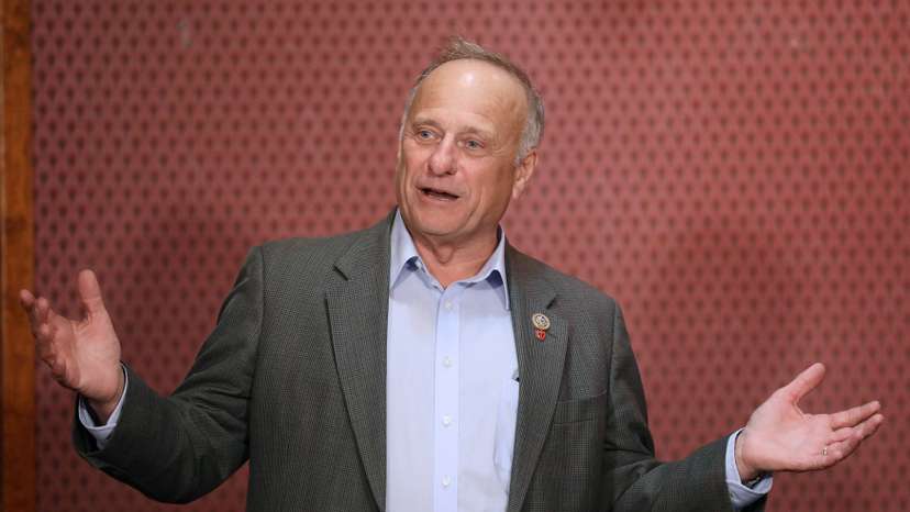 FILE PHOTO: Republican Rep. King talks to voters in Webster City