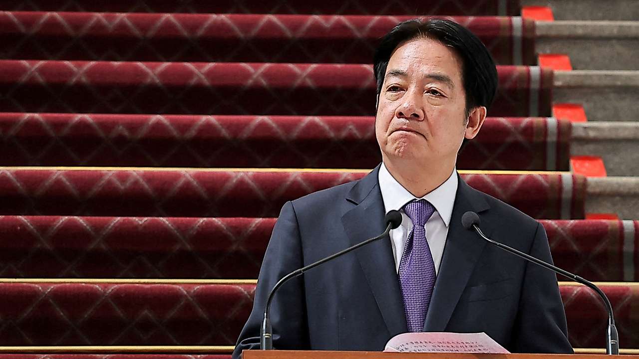 FILE PHOTO: Taiwan's President Lai Ching-te holds a press conference in Taipei