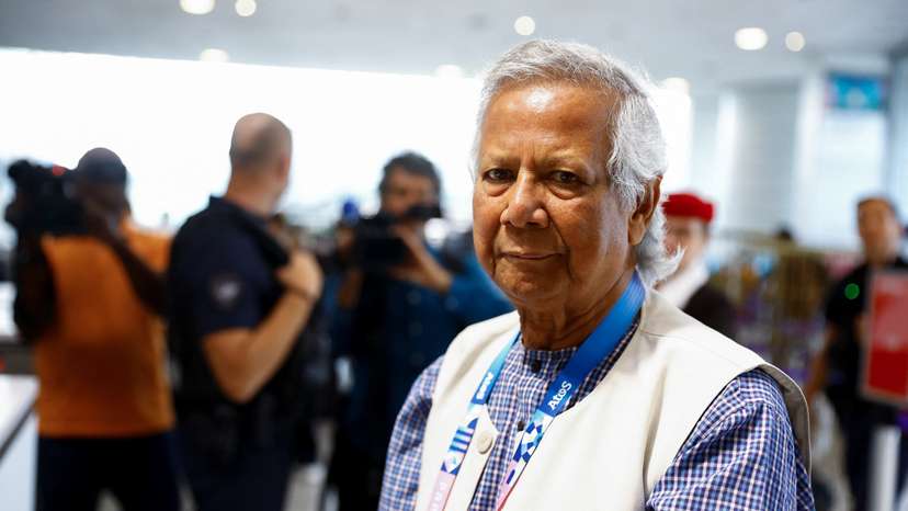 Nobel laureate Muhammad Yunus arrives at Paris Charles de Gaulle airport in Roissy-en-France