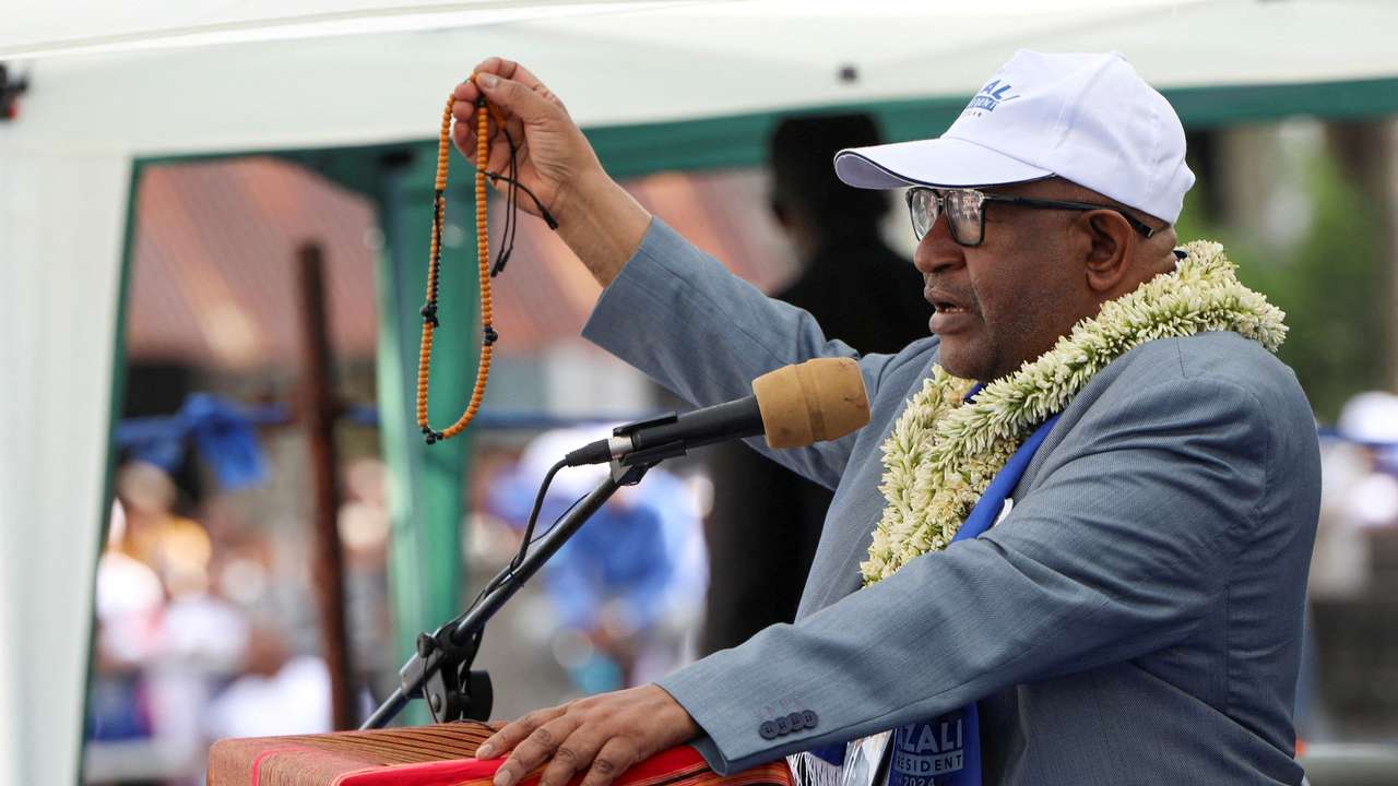 FILE PHOTO: Comoros' President Azali Assoumani addresses supporters during a political rally ahead of the presidential election outside Moroni