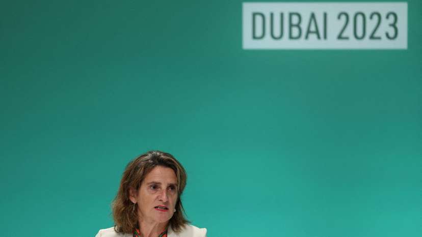 FILE PHOTO: EU representatives hold press conference during COP28 in Dubai