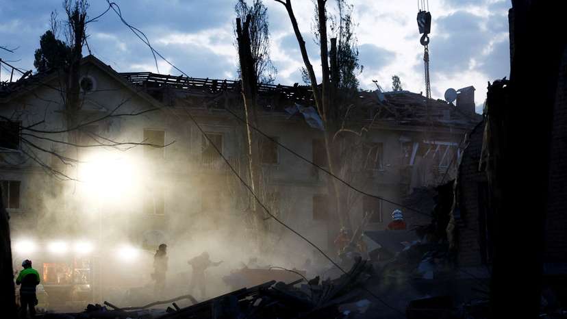 Aftermath of a Russian ballistic missile strike, in Kyiv