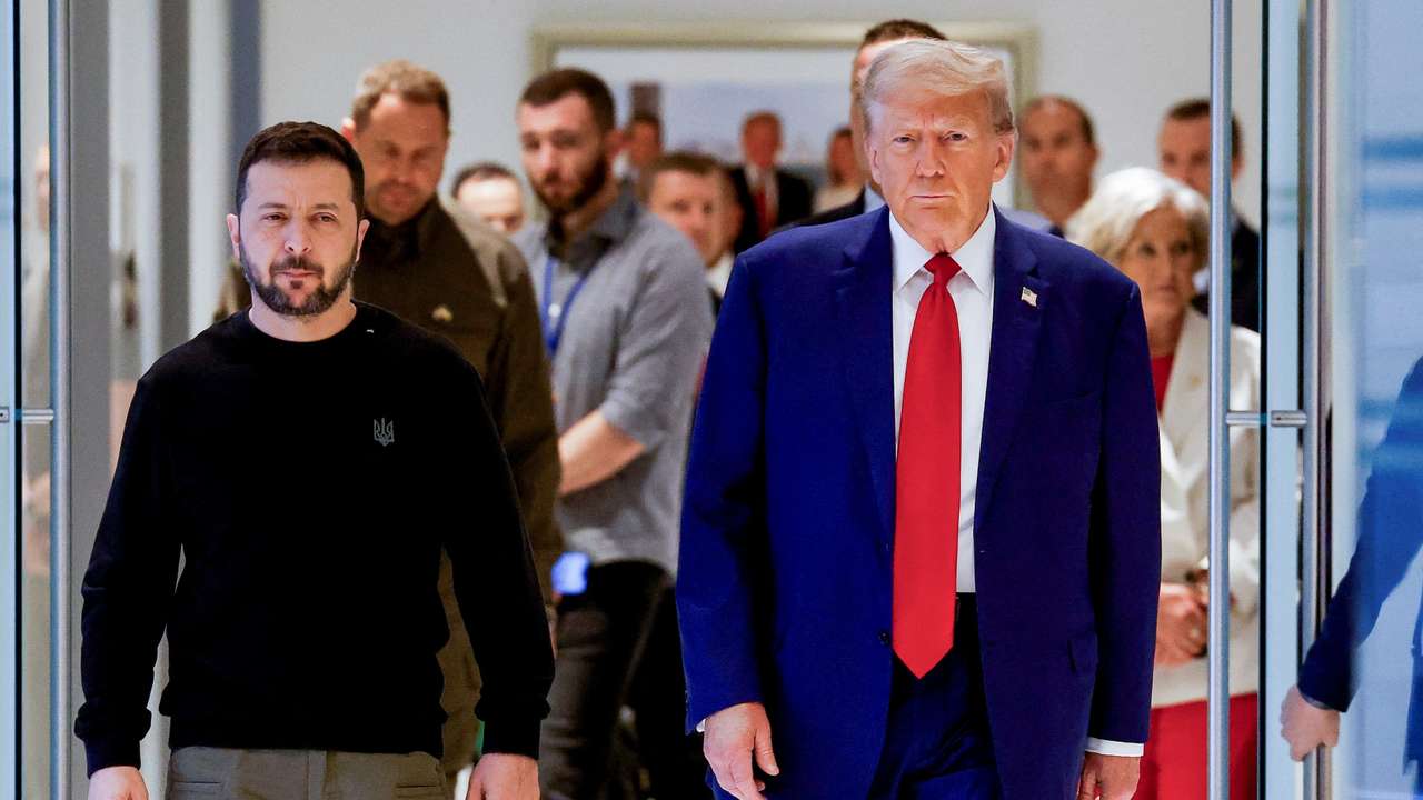 Republican presidential nominee and former U.S. President Donald Trump and Ukraine's President Volodymyr Zelenskiy meet in New York