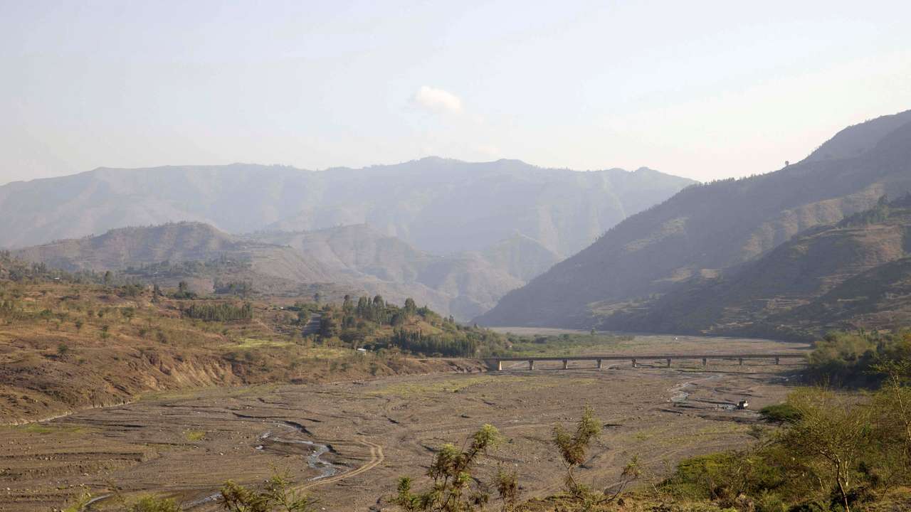 FILE PHOTO: A general view shows a bridge constructed across a dried up river in Ethiopia's northern Amhara region