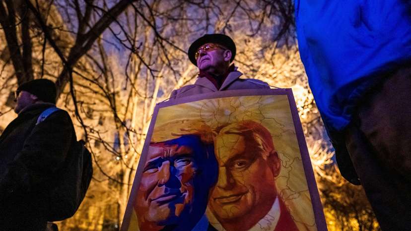 FILE PHOTO: Hungarian fans of incoming U.S. President Donald Trump celebrate his return to the White House