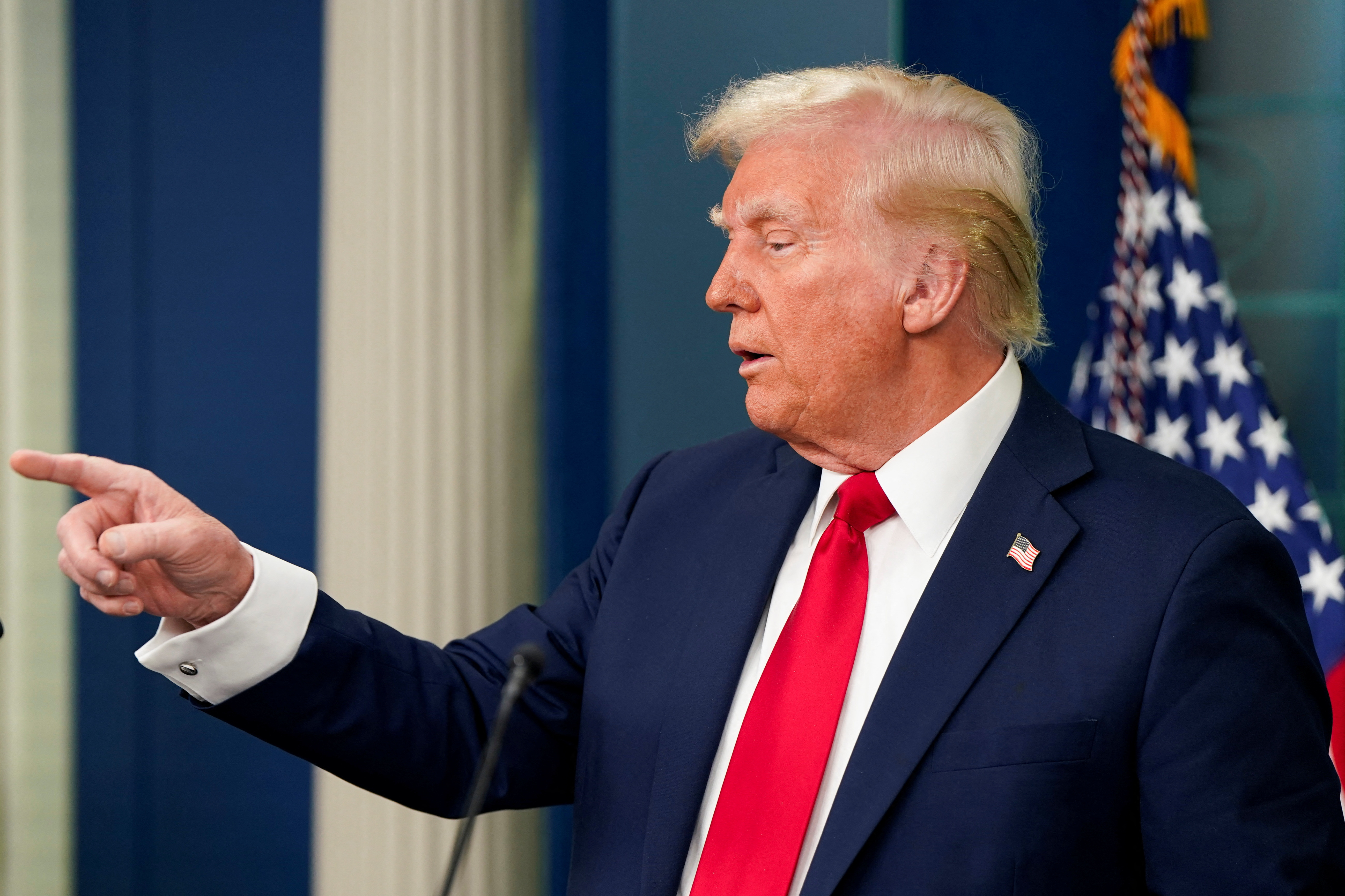 U.S. President Trump briefs reporters on midair collision near Ronald Reagan Washington National Airport, at the White House in Washington