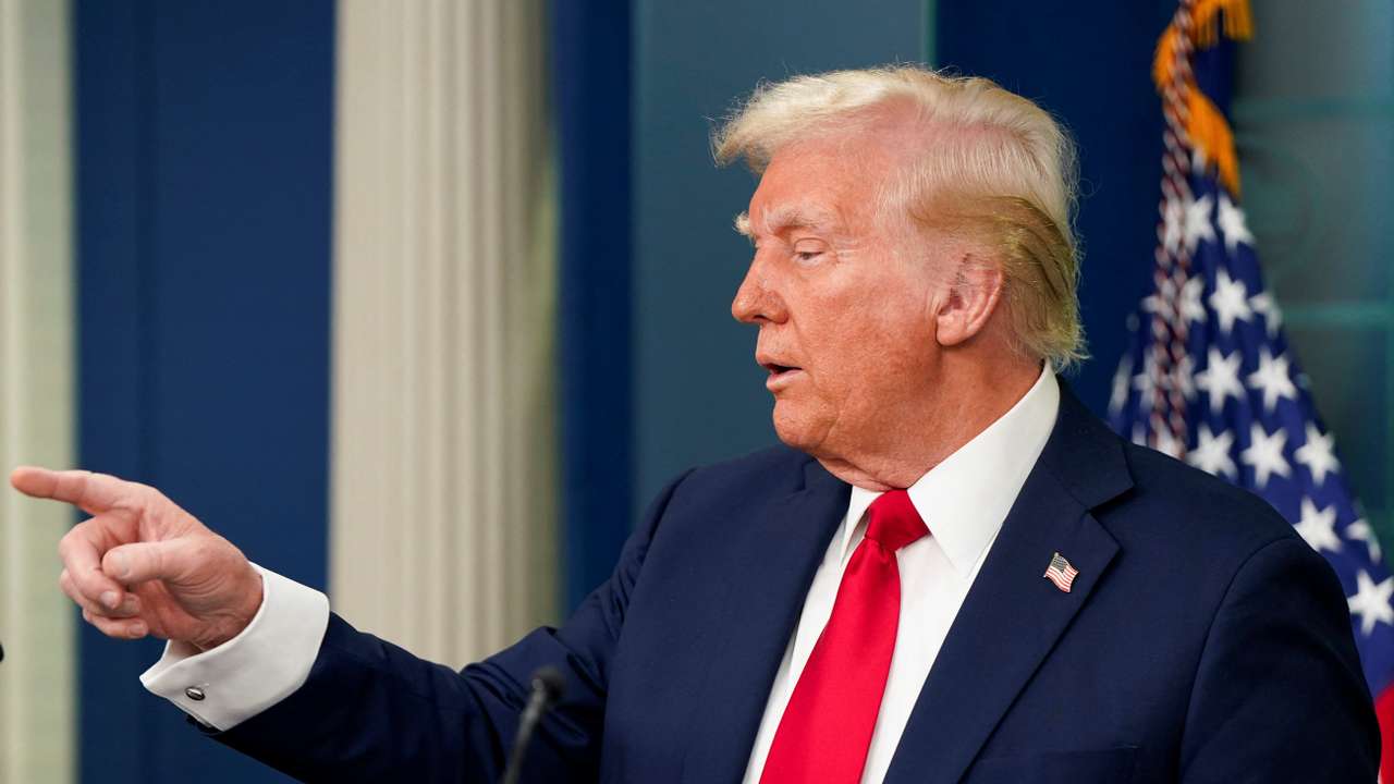 U.S. President Trump briefs reporters on midair collision near Ronald Reagan Washington National Airport, at the White House in Washington