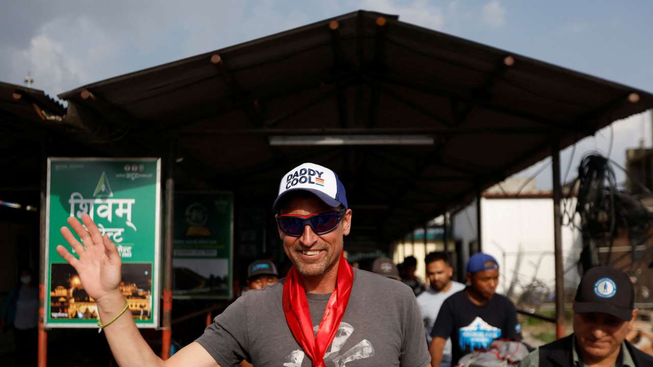 British climber Kenton Cool returns after completing his 17th ascent of Mount Everest in Kathmandu