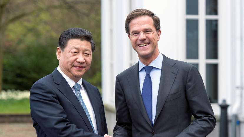 Prime Minister Mark Rutte of the Netherlands welcomes China's President Xi Jinping on the second day of his state visit, at The Hague