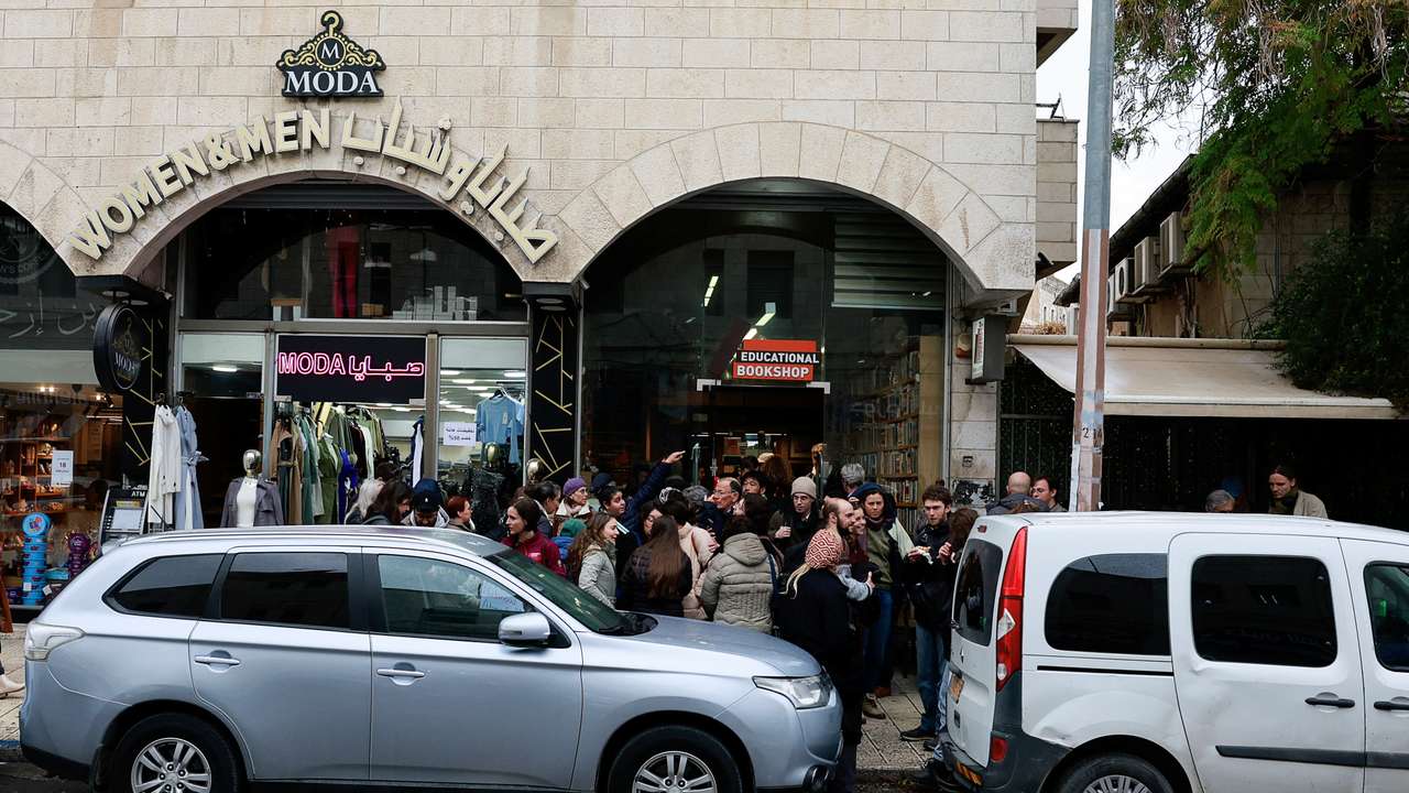 Supporters visit an Educational Bookshop, after Israeli police raided two Educational Bookshops and made arrests, in East Jerusalem