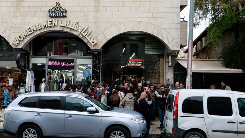 Supporters visit an Educational Bookshop, after Israeli police raided two Educational Bookshops and made arrests, in East Jerusalem