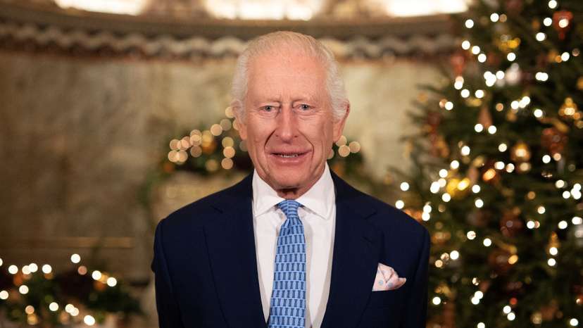 Britain's King Charles attends the recording of his Christmas message at the Fitzrovia Chapel in London