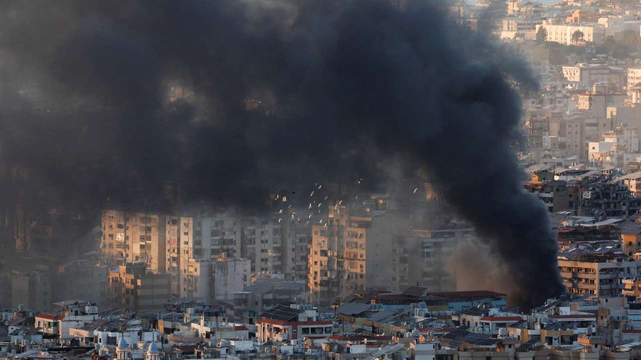 Smoke billows in Beirut's southern suburbs, after an Israeli strike