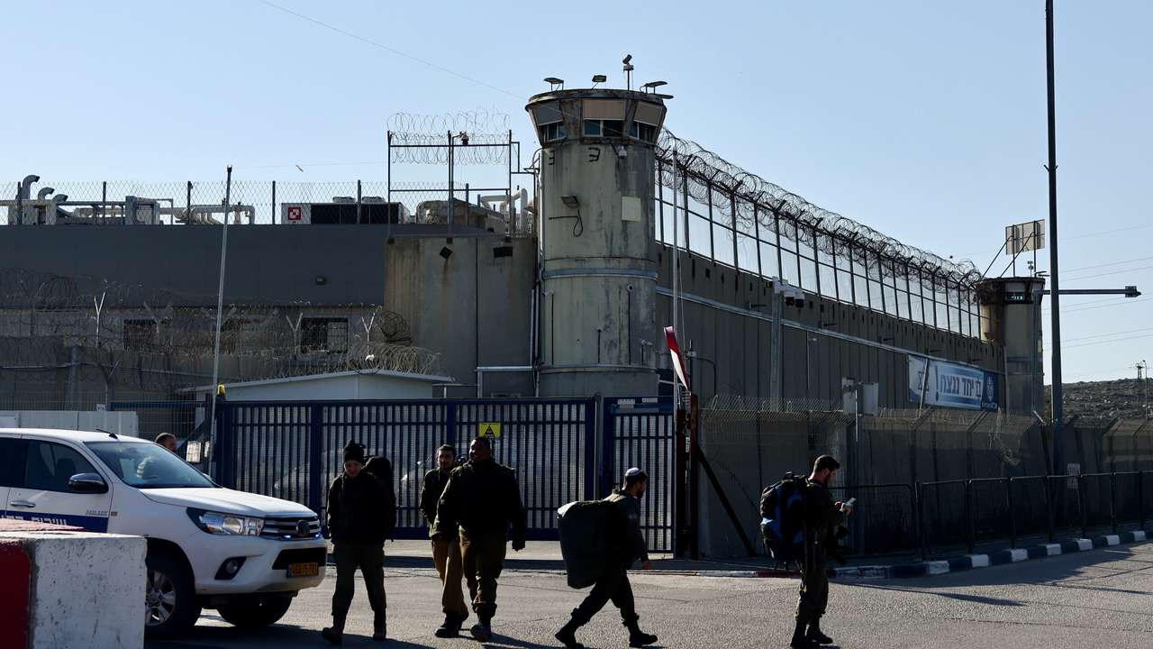 Ofer prison ahead of expected release of Palestinian prisoners, near Ramallah