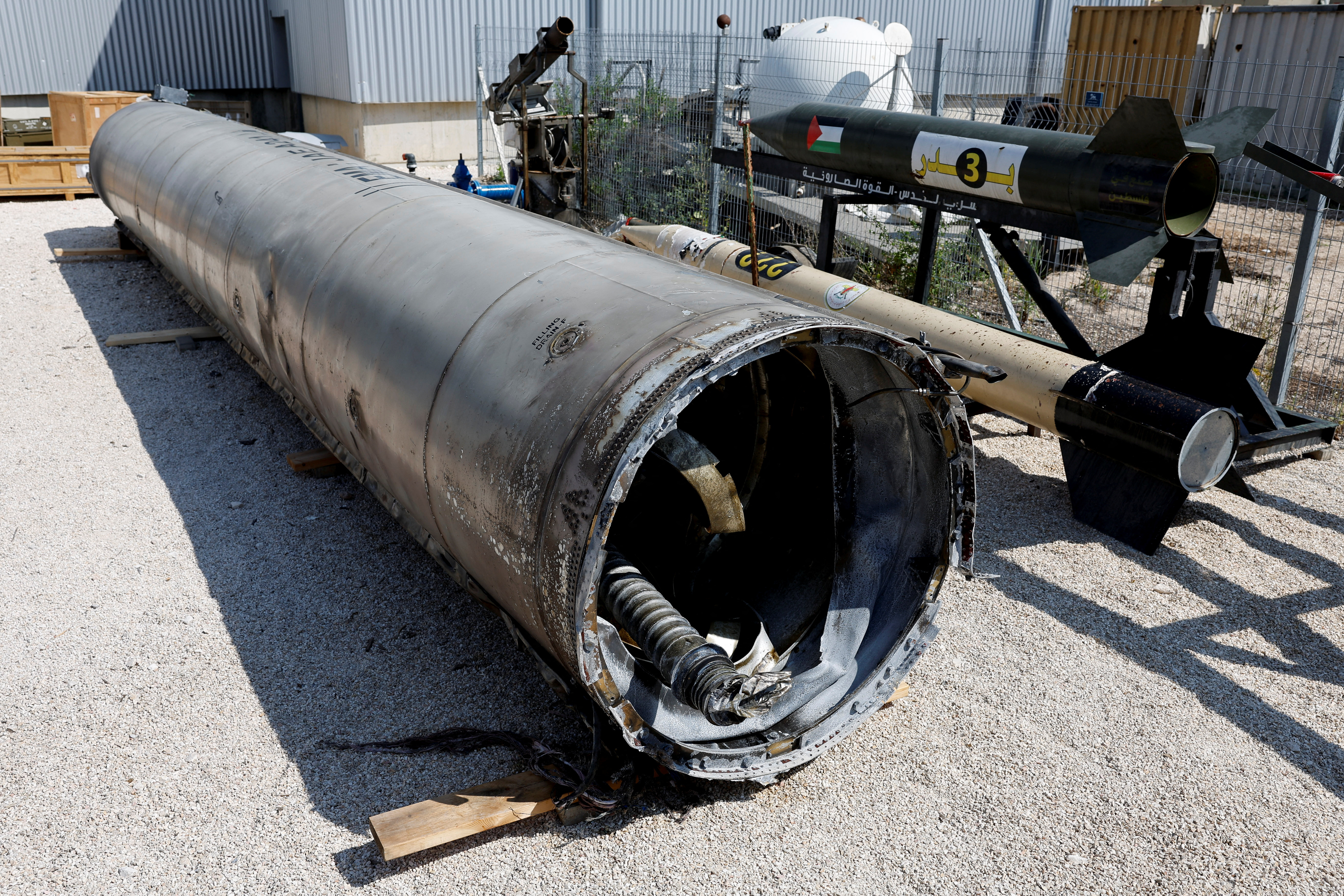 Israel's military displays what they say is an Iranian ballistic missile which they retrieved from the Dead Sea