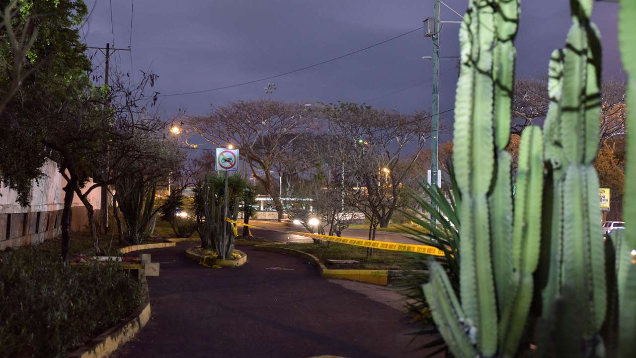 Cordoned-off area where Ecuadorean prosecutor Cesar Suarez was killed, in Guayaquil