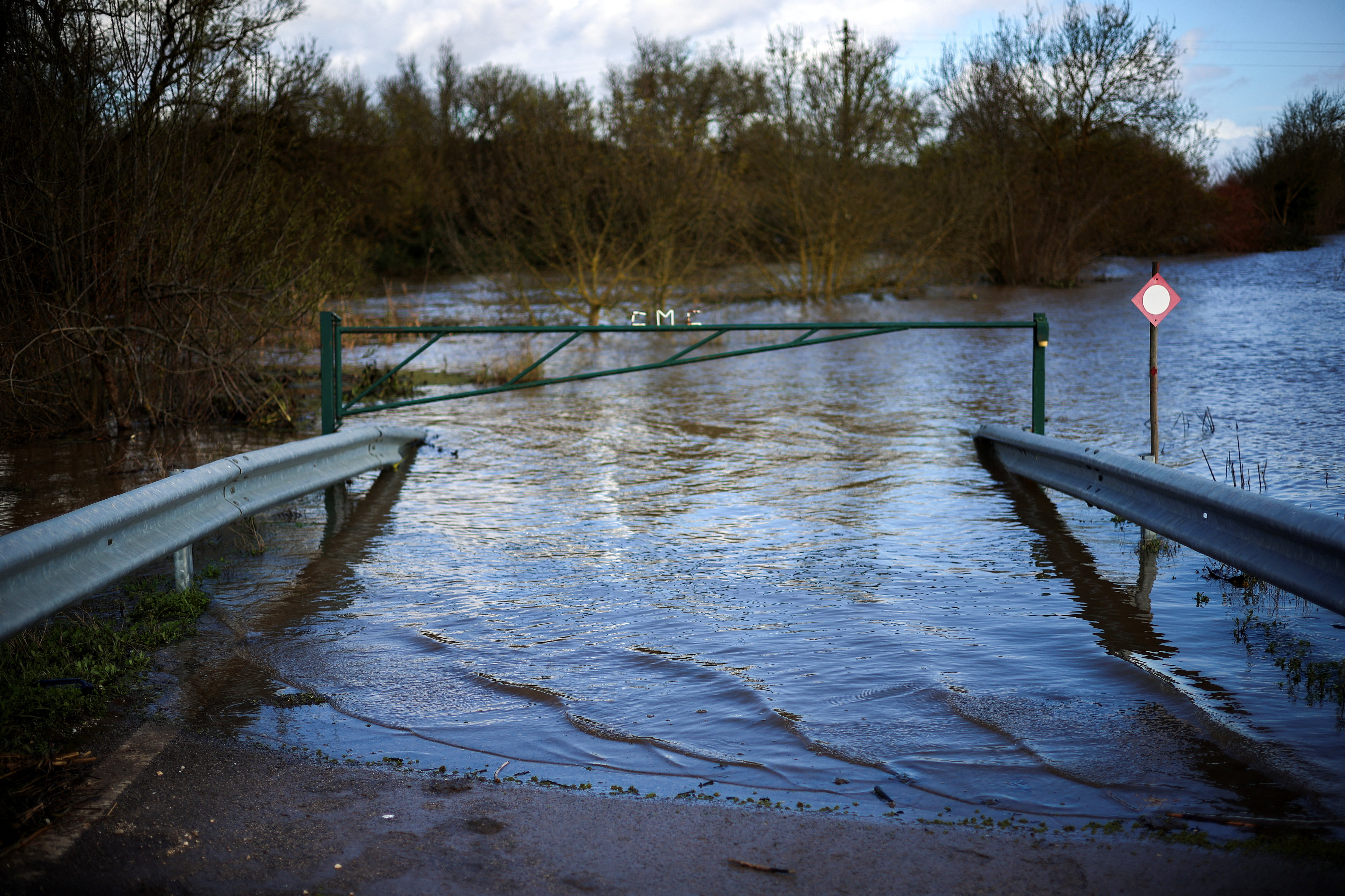 View of a flooded area after the passage of storms Kristin and Leonardo, in the parish of Valada
