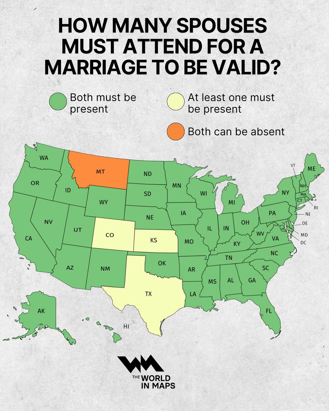 Marriage laws in the United States don’t just vary on age or paperwork, they also differ on whet