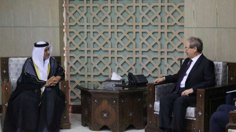 Syrian Foreign Minister Faisal Mekdad meets with new ambassador of the United Arab Emirates to Syria, Hassan al-Shehi, in Damascus
