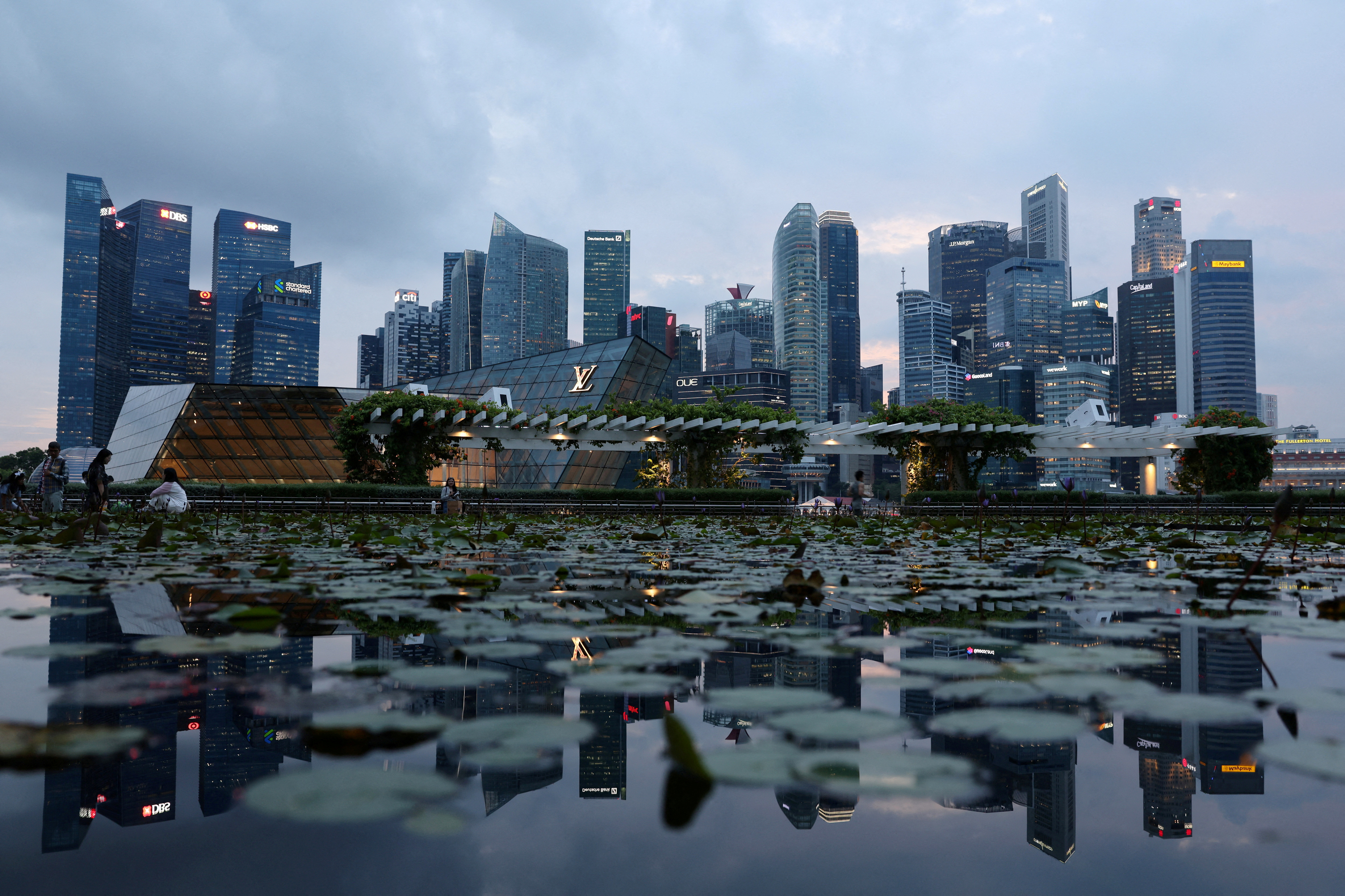 A view of the central business district skyline in Singapore