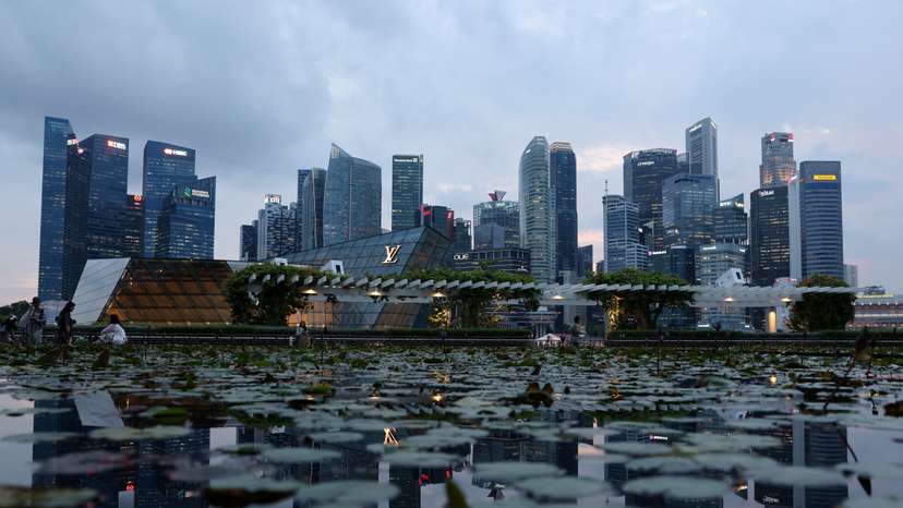 A view of the central business district skyline in Singapore