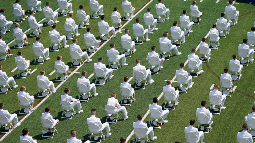 Cadets attend the U.S. Coast Guard Academy commencement ceremony in New London, Connecticut