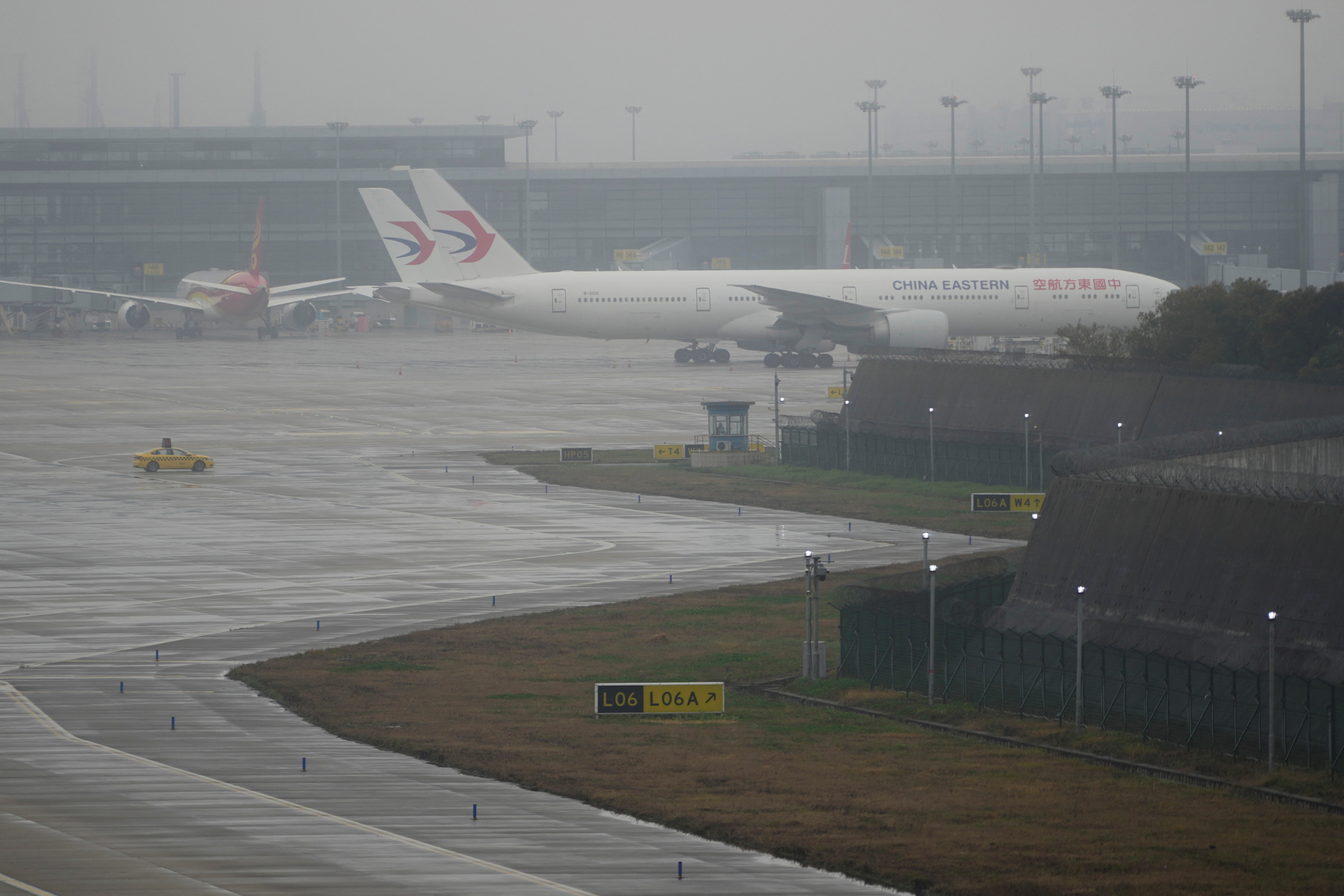 China Eastern Airlines aircrafts are parked at Pudong International Airport in Shanghai