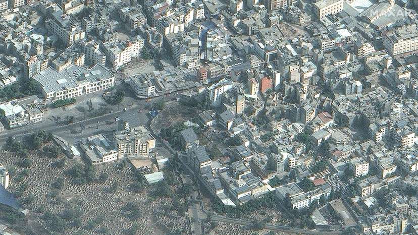A satellite image shows Al-Ahli hospital