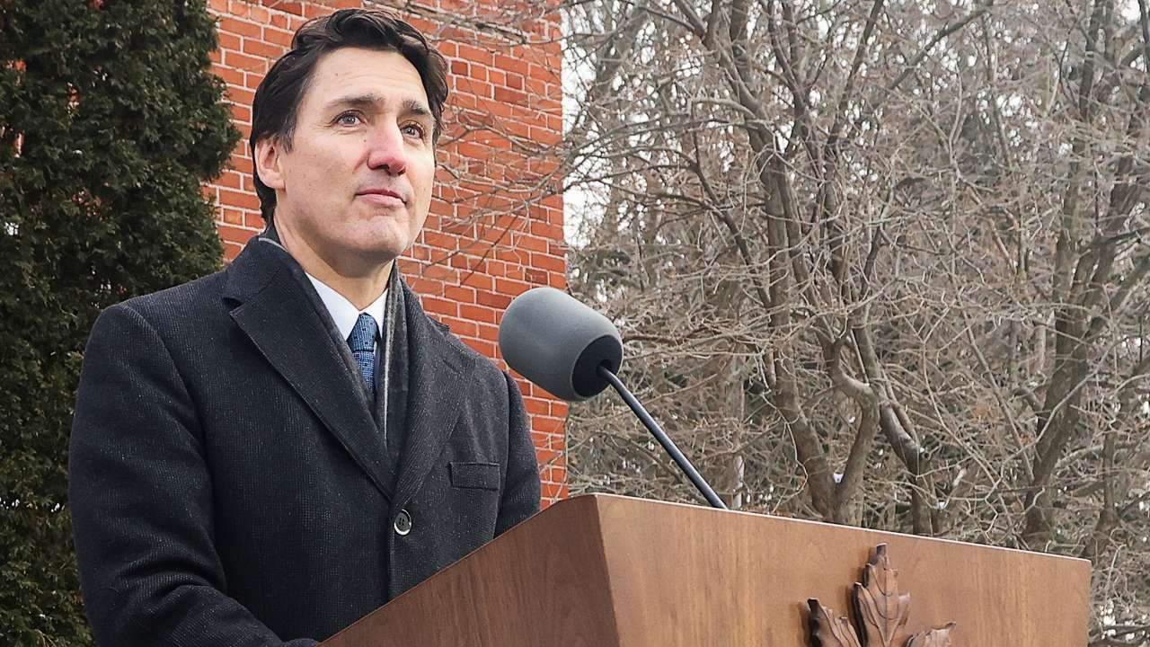 Canada's PM Justin Trudeau announces he intends to step down as Liberal Party leader, at Rideau Cottage, in Ottawa
