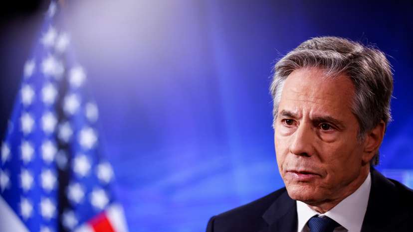 U.S. Secretary of State Antony Blinken attends an interview, in Brussels