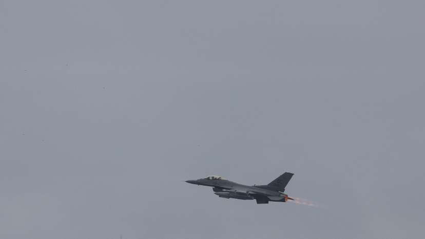 U.S. Air Force F-16 "Falcon" fighter jet takes off at Joint Base Andrews in Maryland