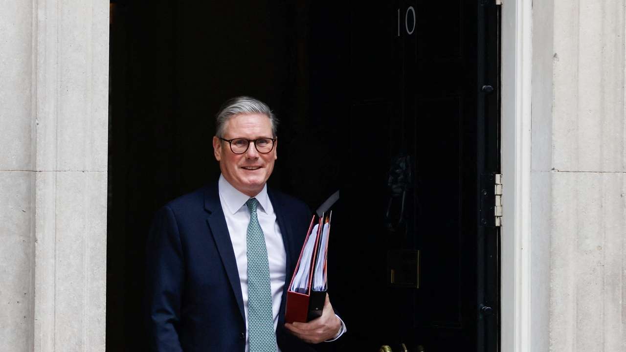 British PM Starmer leaves 10 Downing Street in London