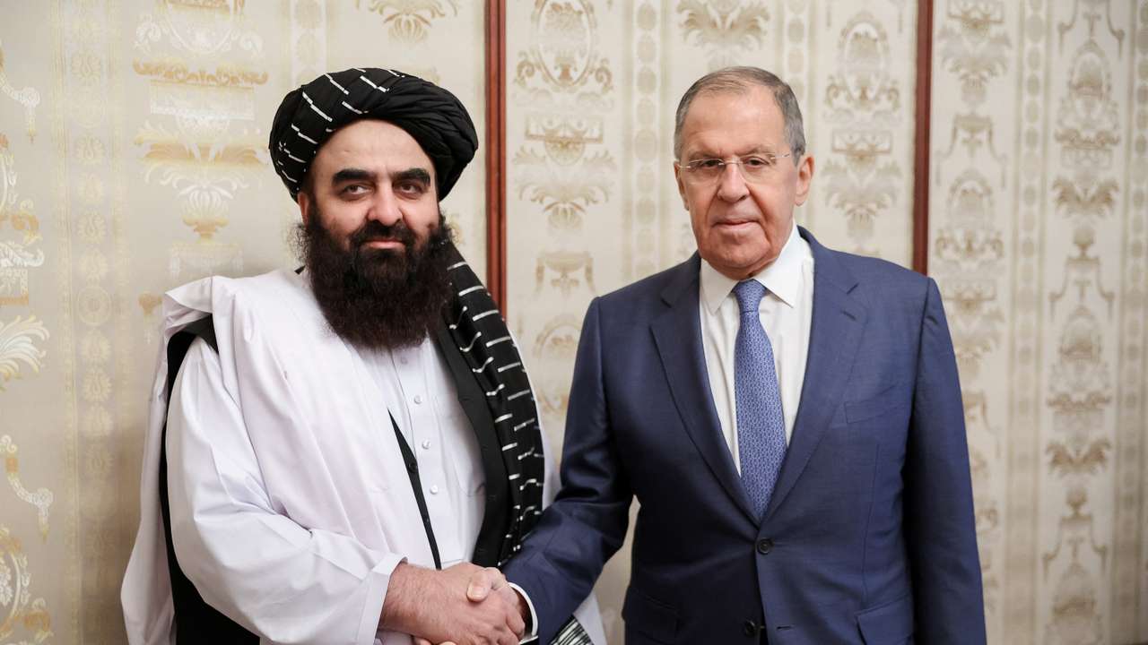 Russian Foreign Minister Sergei Lavrov meets Taliban's Acting Foreign Minister Amir Khan Muttaqi in Moscow