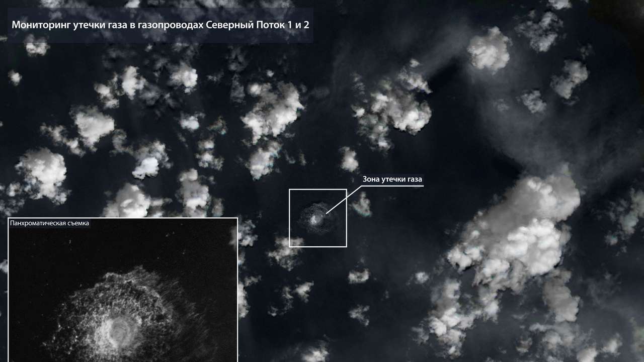 A satellite image shows gas leaks from Nord Stream pipeline in the Baltic Sea
