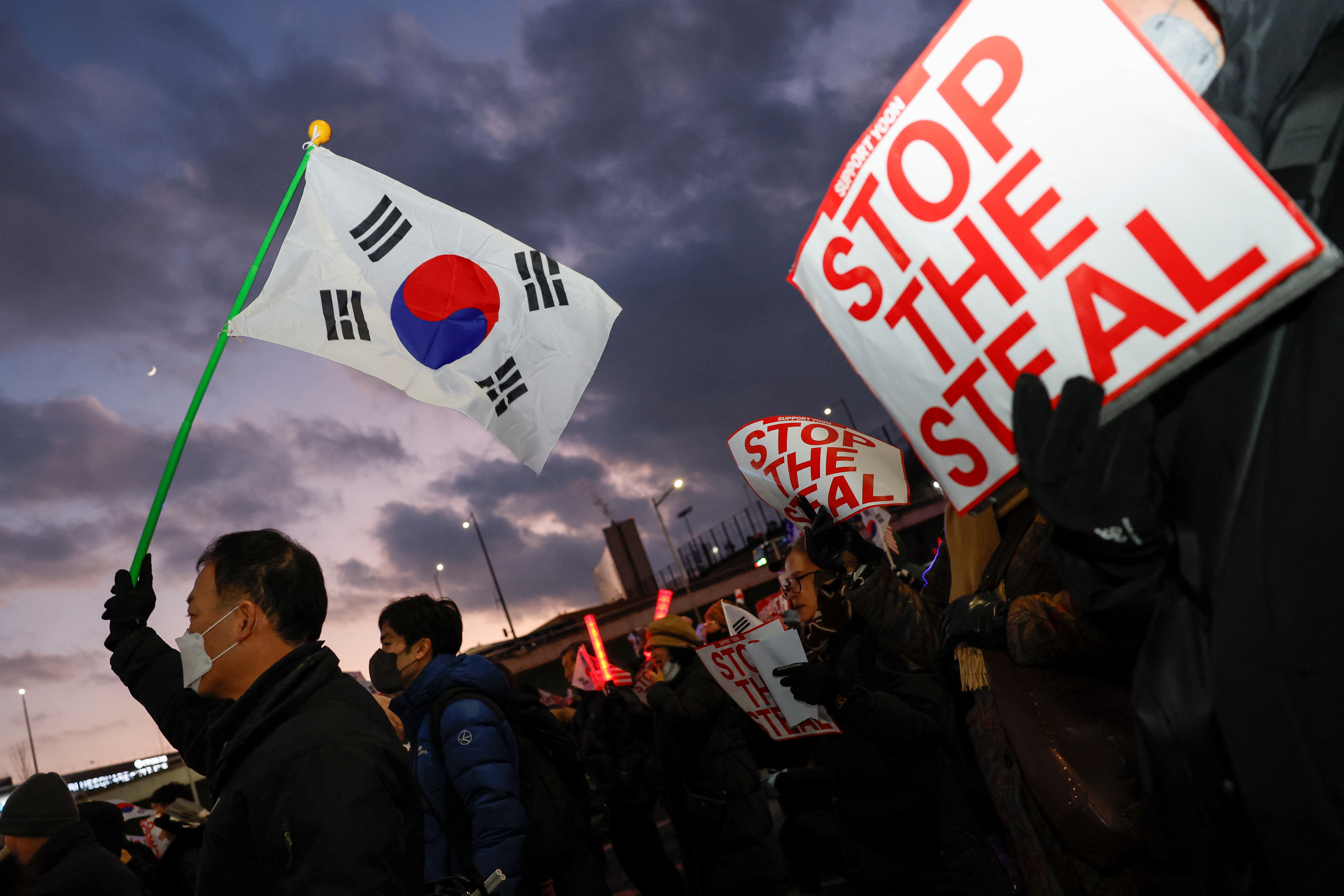 Pro-Yoon protesters rally near impeached South Korean President Yoon Suk Yeol's official residence in Seoul