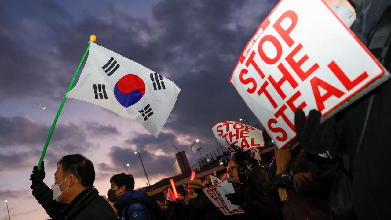 Pro-Yoon protesters rally near impeached South Korean President Yoon Suk Yeol's official residence in Seoul