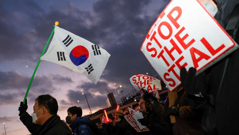 Pro-Yoon protesters rally near impeached South Korean President Yoon Suk Yeol's official residence in Seoul