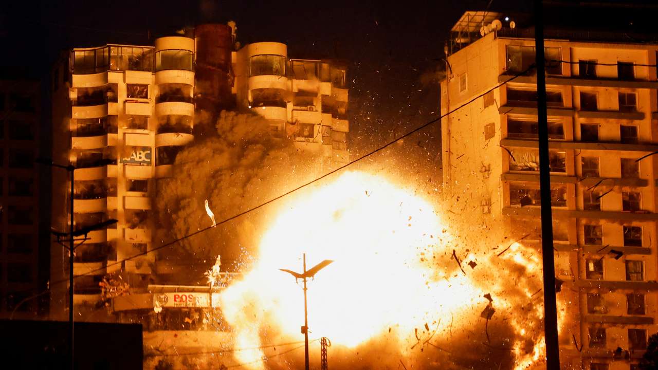 Aftermath of an Israeli strike on a building in the Chiyah district of Beirut's southern suburbs