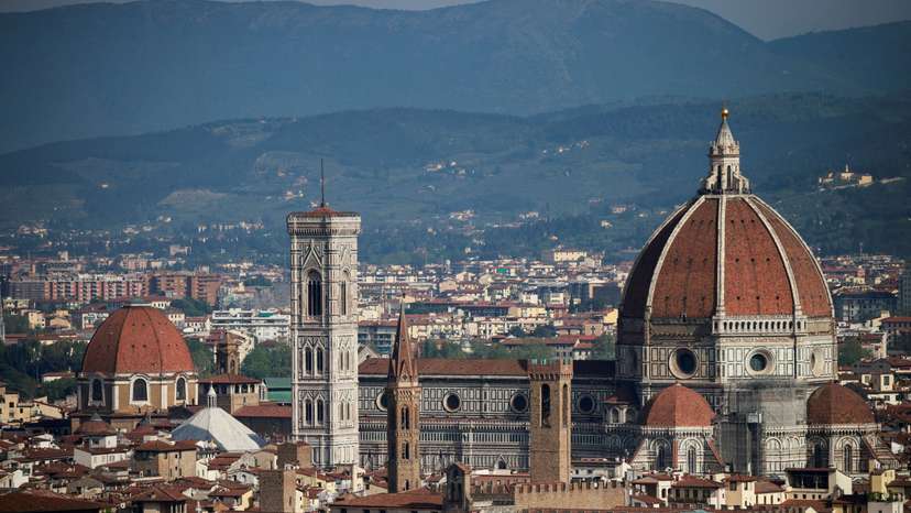 FILE PHOTO: Brunelleschi's Dome and Giotto's Campanile of the Cathedral of Saint Mary of the Flower (Cattedrale di Santa Maria del Fiore) are pictured from a panoramic point of Florence