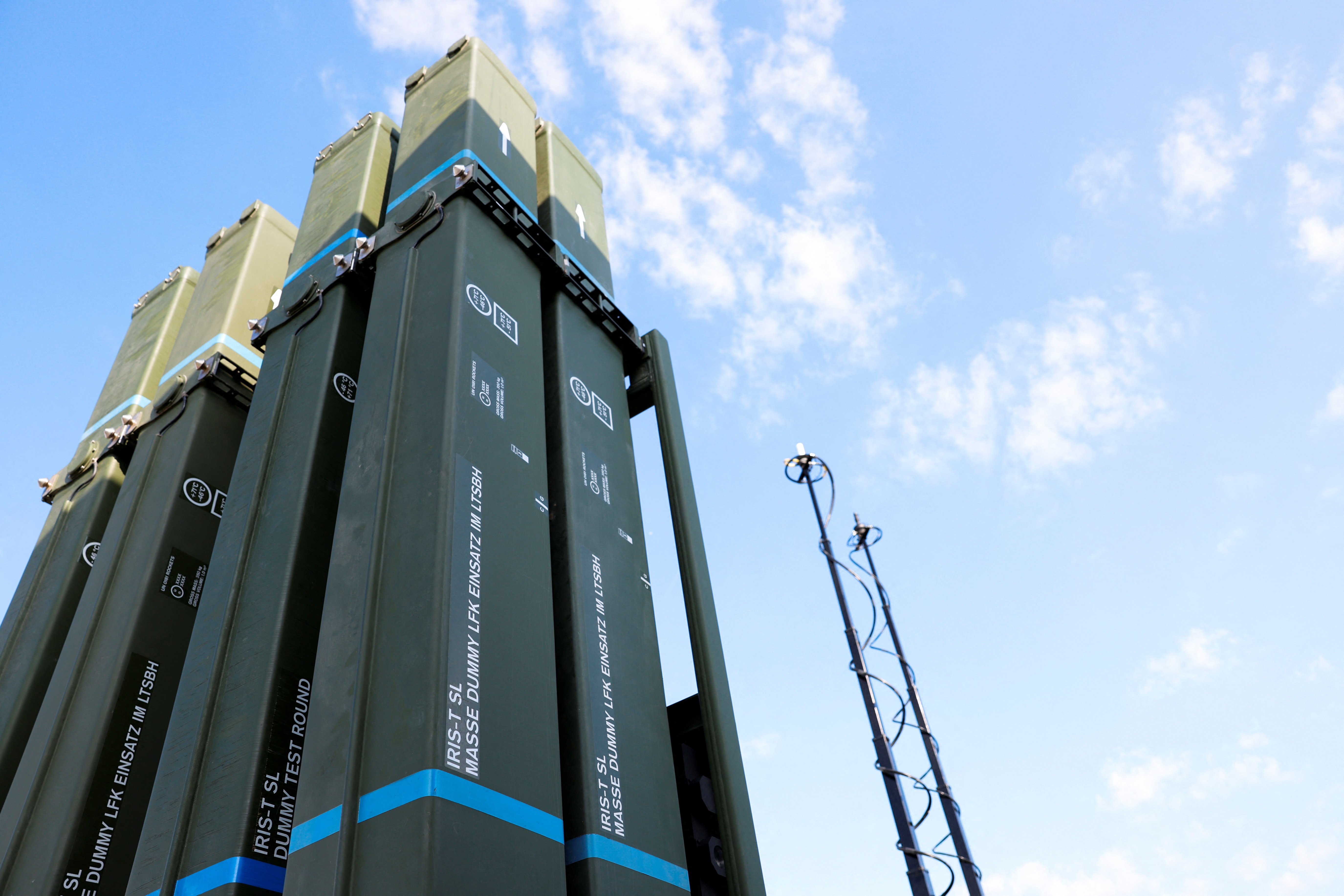 A view shows the air defence system IRIS-T SLM of German arms maker Diehl Defence in Roethenbach near Nuremberg