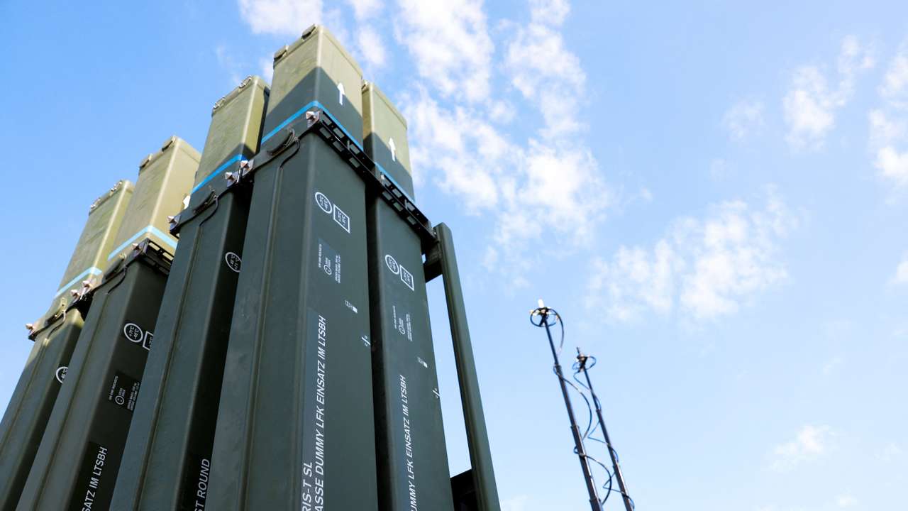 A view shows the air defence system IRIS-T SLM of German arms maker Diehl Defence in Roethenbach near Nuremberg