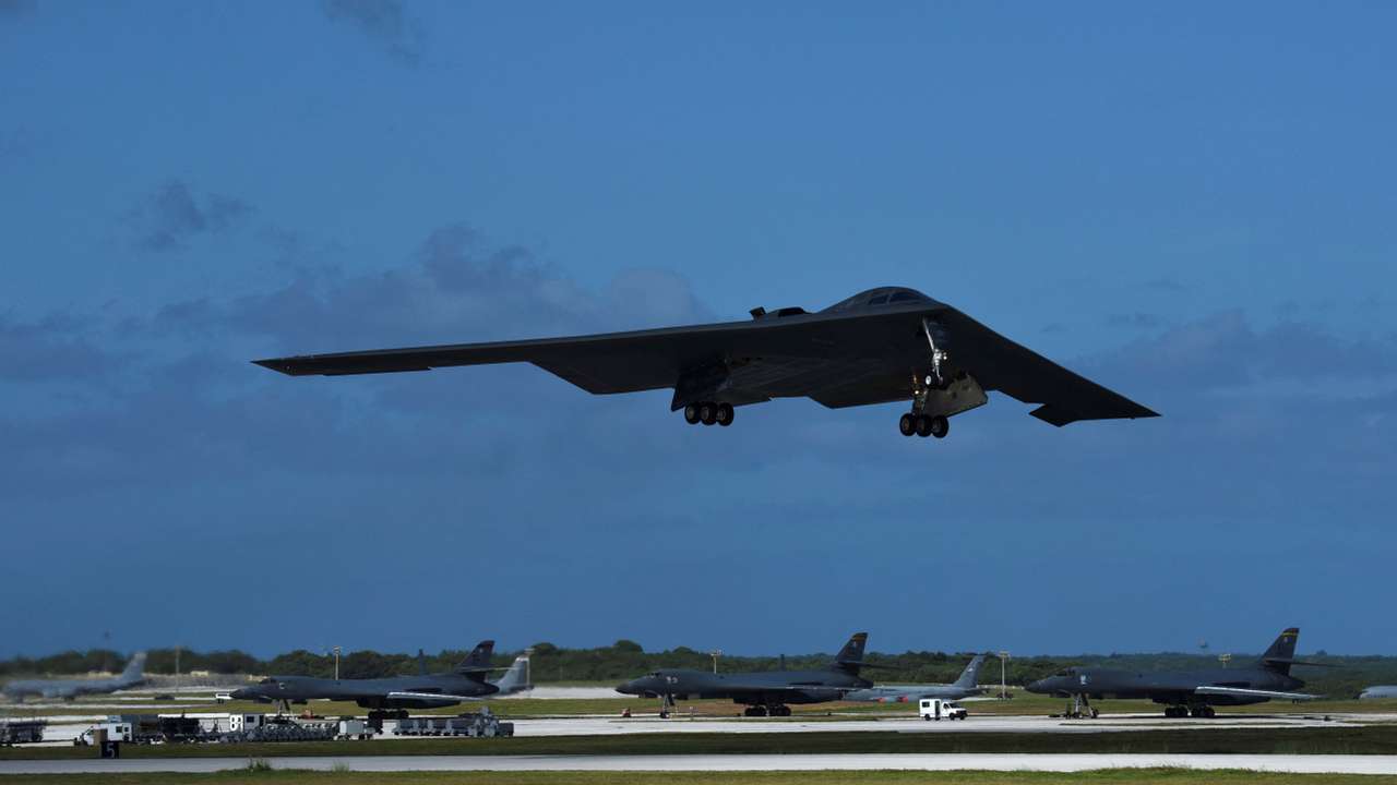 FILE PHOTO: A U.S. Air Force B-2 Spirit bomber takes off from Andersen Air Force Base, Guam