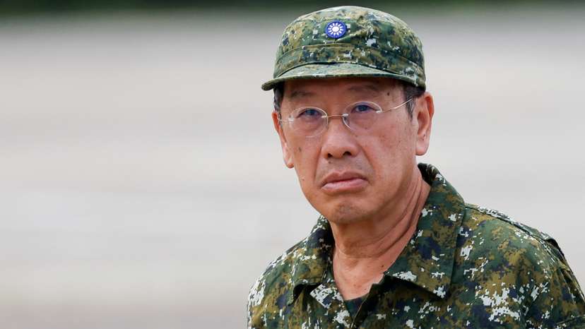 Taiwan's Defence Minister Wellington Koo reacts during the annual Han Kuang military exercise in Kaohsiung
