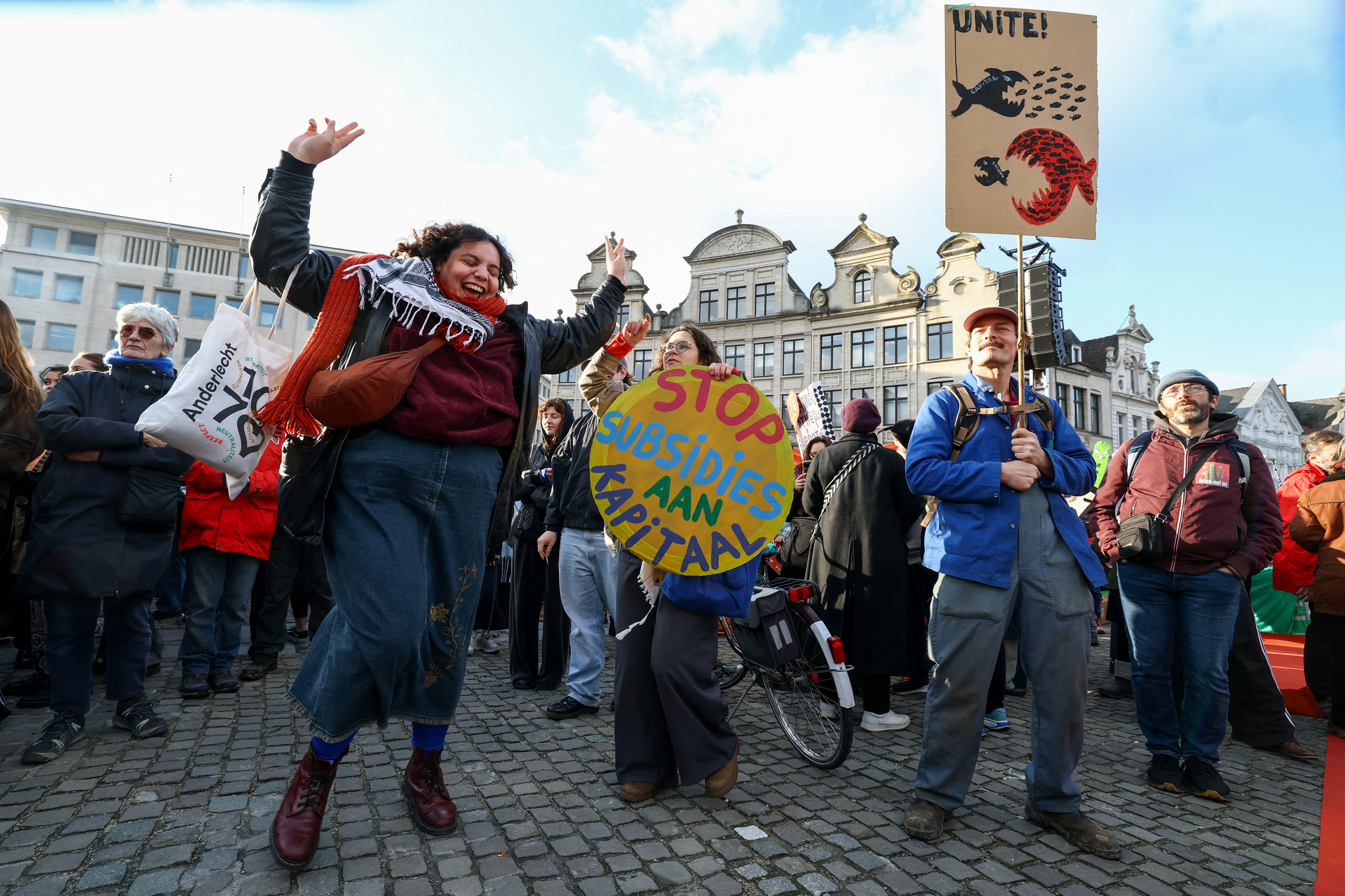 Protest against pension cuts and labour market reforms in Brussels