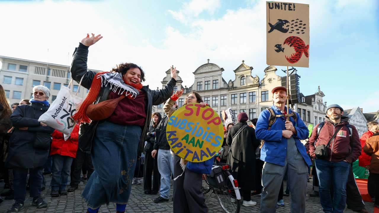 Protest against pension cuts and labour market reforms in Brussels