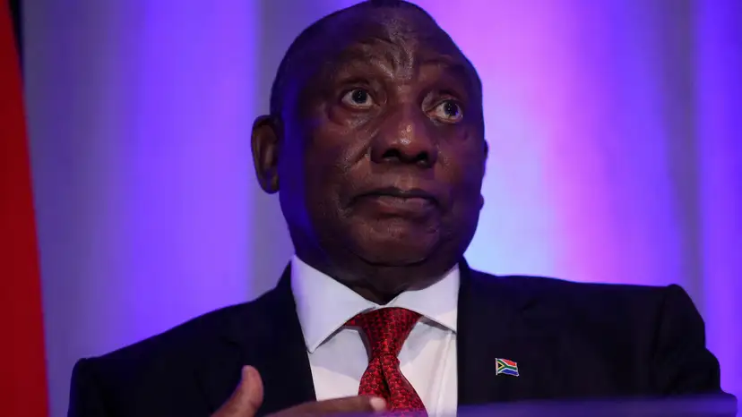FILE PHOTO: South African President Ramaphosa attends a press conference in Washington