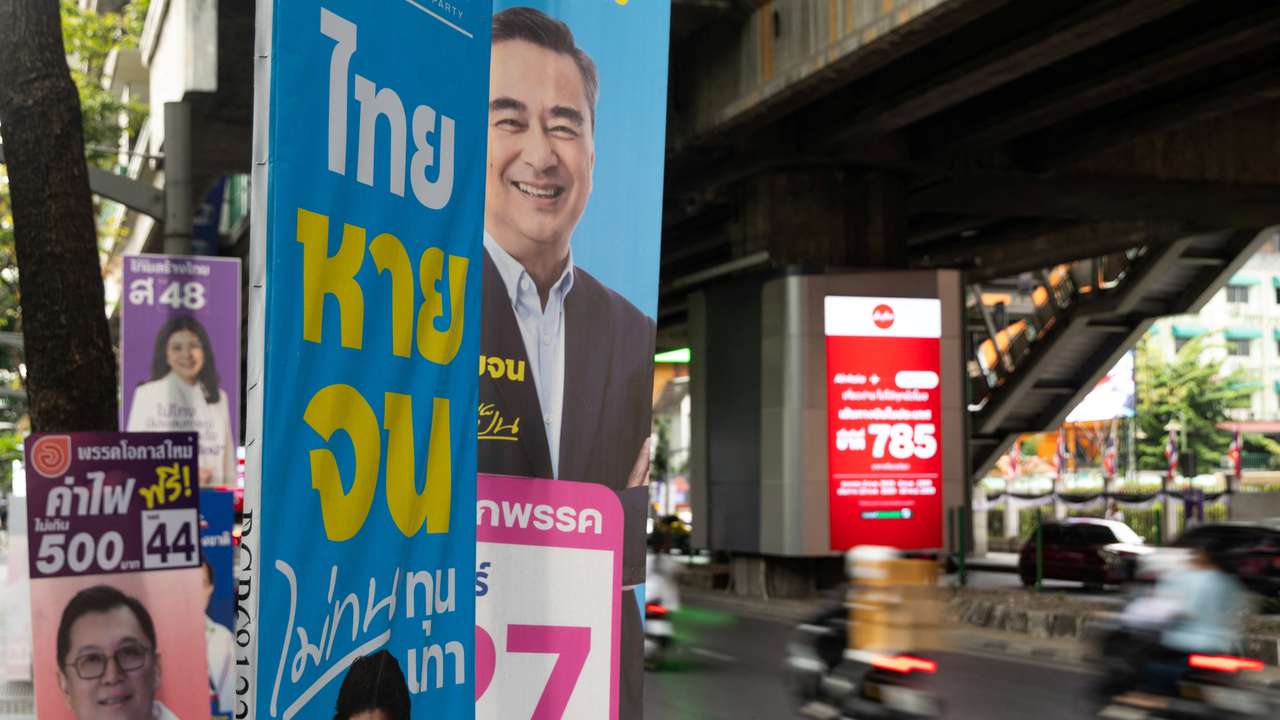 Electoral campaign posters ahead of Thailand's general elections, in Bangkok