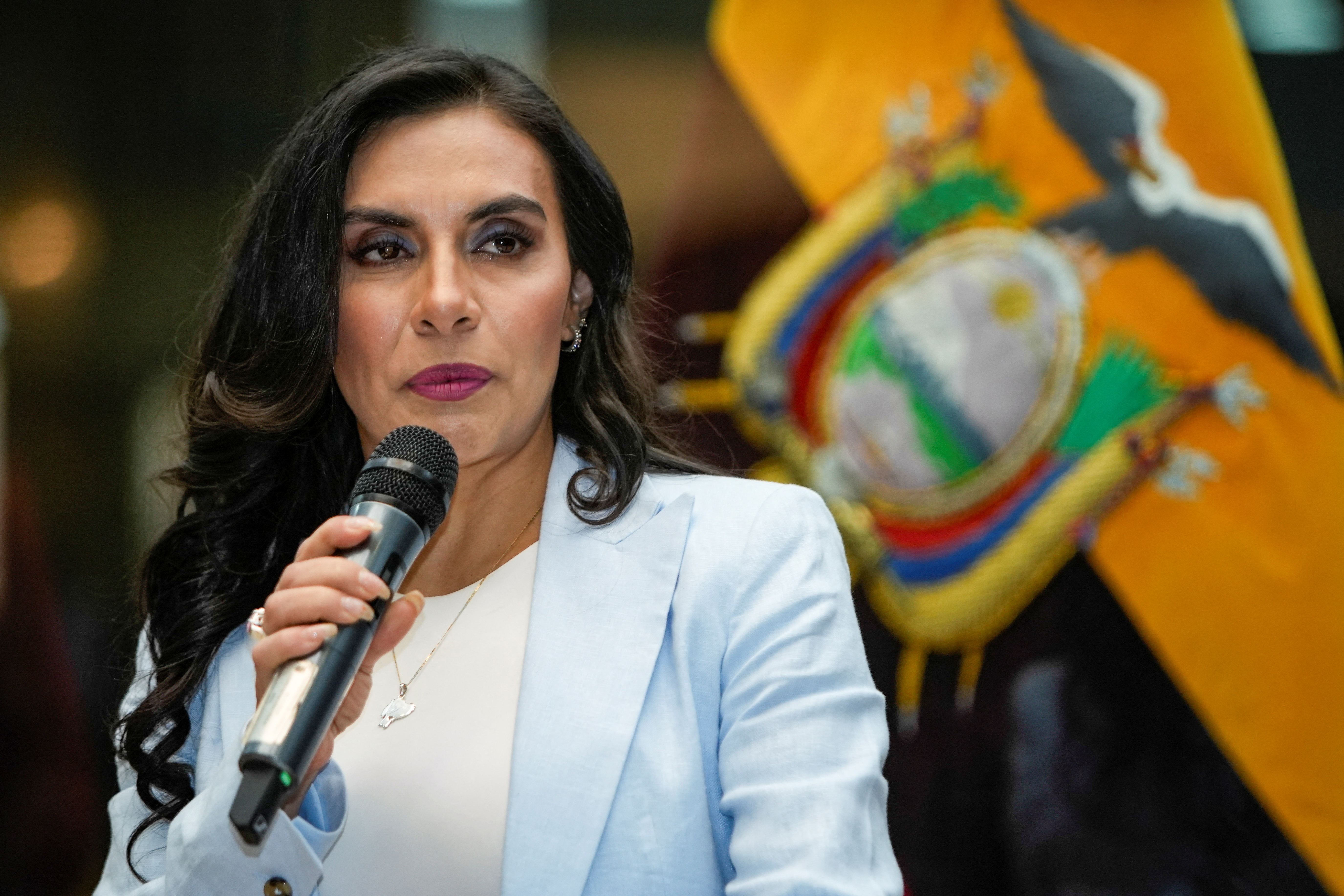 Ecuador's Vice President Veronica Abad holds press conference amid spat with President Daniel Noboa, in Quito