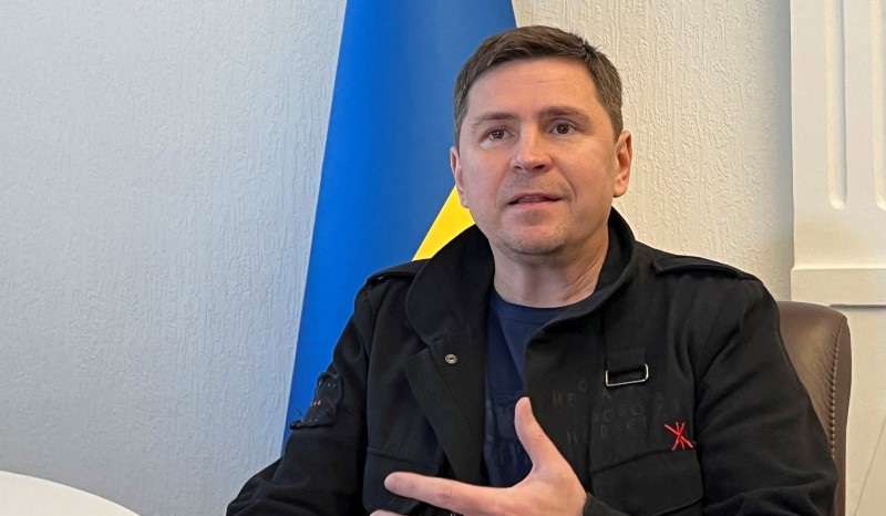 FILE PHOTO: Political advisor of Ukrainian President Podolyak speaks during an interview in Kyiv